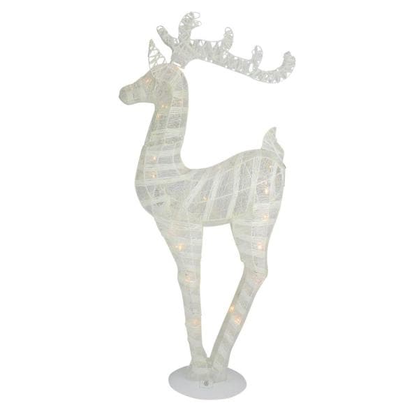 36 in. Battery Operated White and Silver Glittered LED Lighted Reindeer Christmas Decoration