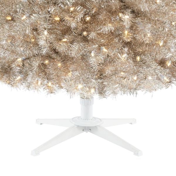 7 ft Shimmery Tinsel Champagne Gold Spruce Pre-Lit LED Artificial Christmas Tree with 300 Warm White Mini Lights