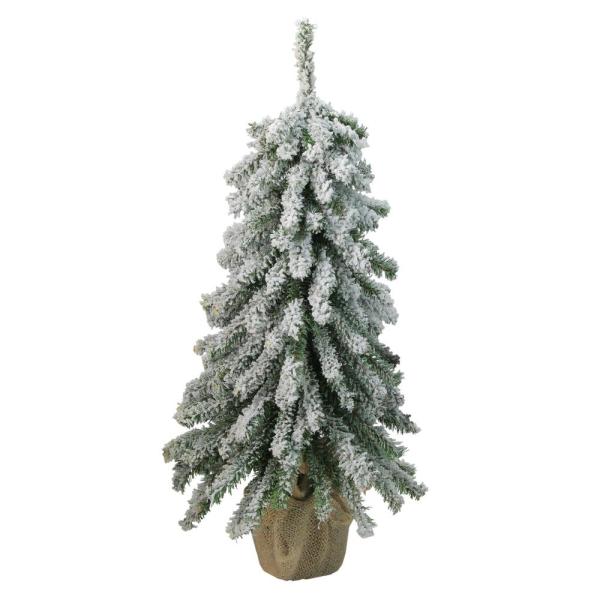 18 in. Unlit Flocked Downswept Mini Village Pine Artificial Christmas Tree in Burlap Base