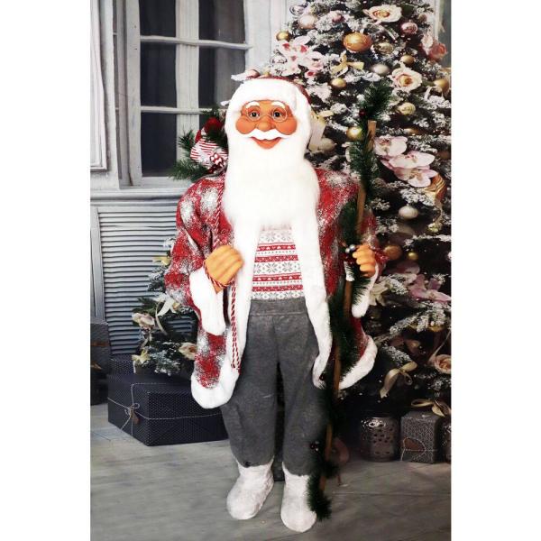 5 ft. Christmas Standing Santa Claus Holding a Staff and Wearing a Tweed Jacket with White Fur Trim