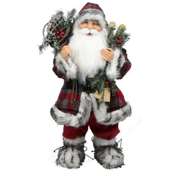 24 in. Alpine Chic Standing Santa Claus with Frosted Pine Snowshoes and Skis Christmas Figure