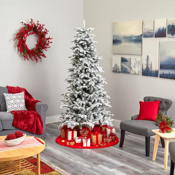 7 ft. Pre-Lit Flocked North Carolina Fir Artificial Christmas Tree with 550 Warm White Lights