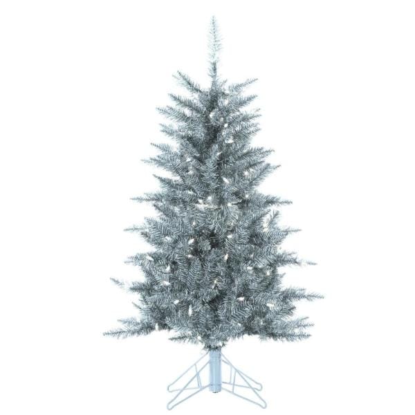 4 ft. Pre-Lit Silver Tuscany Tinsel Christmas Tree