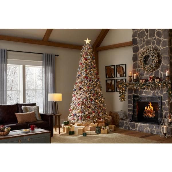 9FT Flocked Fraser Fir LED Pre-Lit Artificial Christmas Tree With 3000 Color Changing Lights and 10-Function