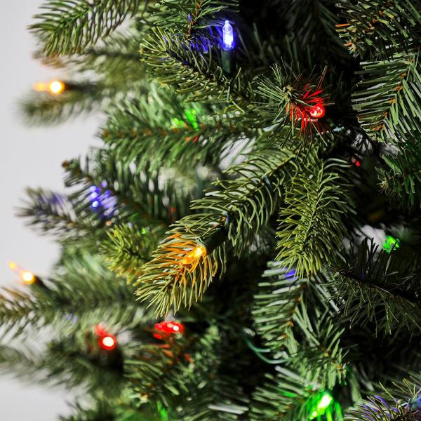 9 ft Manchester White Spruce LED Pre-Lit Slim Artificial Christmas Tree with 500 SureBright Color-Changing Mini Lights