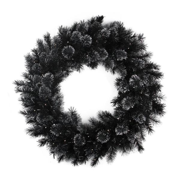 36 in. Pre-Lit LED Black Bristle Artificial Christmas Wreath
