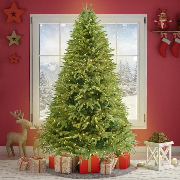 6 ft. Pre-Lit Hinged Artificial Christmas Tree with 400 UL LED Lights and Foldable Stand, 800 Tips