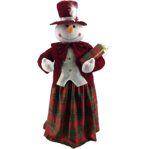 36 in. Christmas Dancing Mrs. Snowman with Wrapped Gift Box and Music