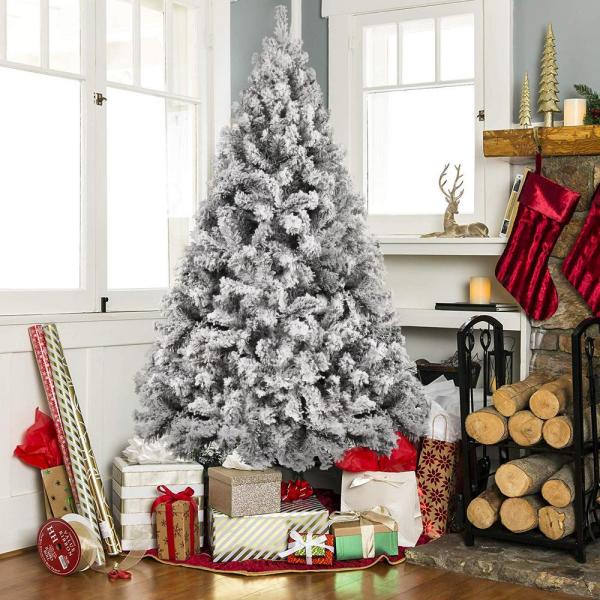 7.5 ft. Unlit Snow Flocked Christmas Artificial Pine Tree Holiday Decor