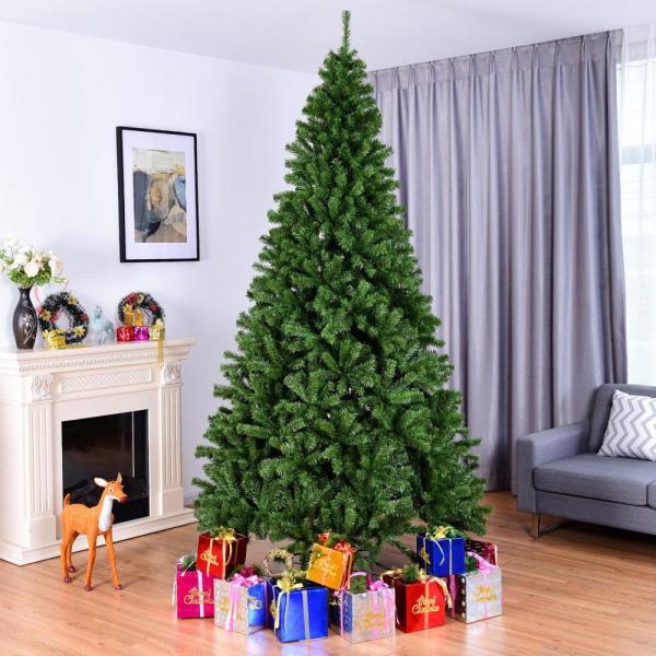 9 ft. Unlit PVC Slim Pencil Artificial Christmas Tree with Solid Metal Legs in Green