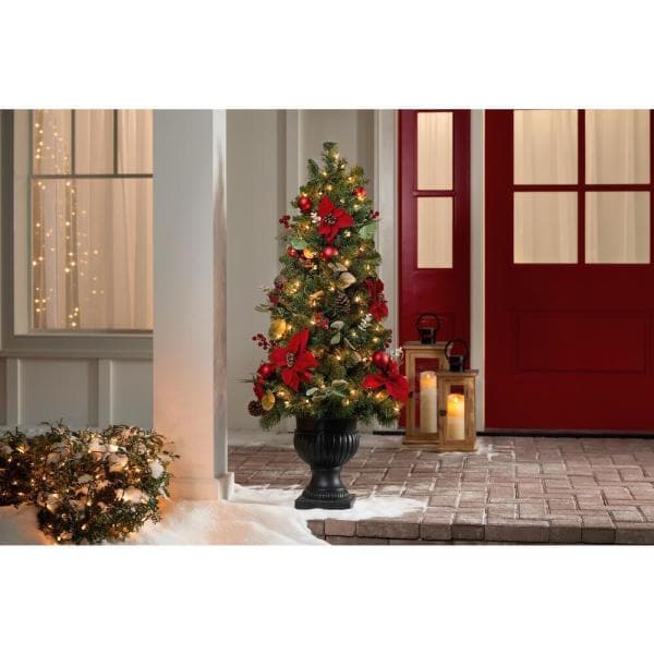 4.5 ft Berry Bliss Mixed Pine Potted Pre-Lit Artificial Christmas Tree with 70 Warm White Mini Lights