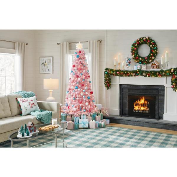 7 ft Shimmery Tinsel Pink Spruce Pre-Lit LED Artificial Christmas Tree 300 Warm White Mini Lights