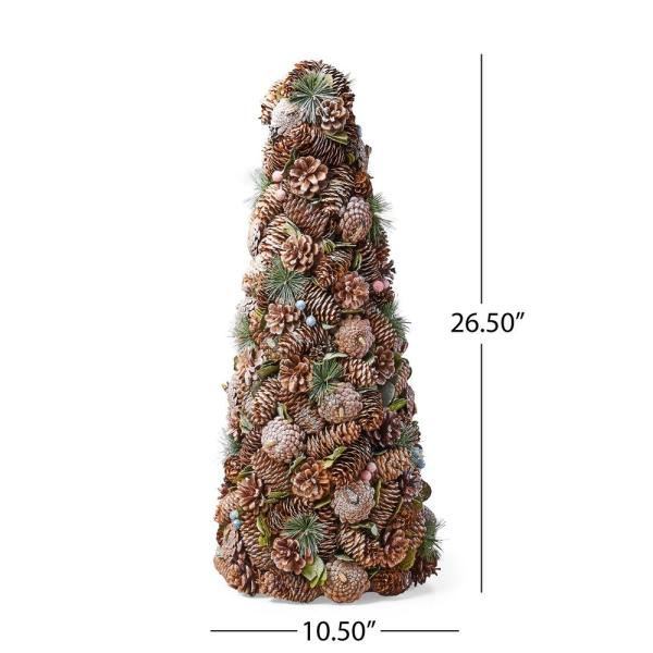 2.2 ft. Natural Brown and White Unlit Pre-Decorated Pine Cone and Glitter Artificial Tabletop Christmas Tree