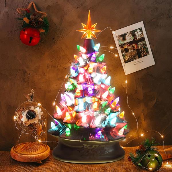 15 in. Silver Ceramic Artificial Christmas Tree Tabletop Luminous Tree