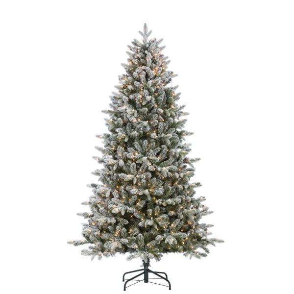 7.5 ft. Flocked Natural Cut Swiss Mountain Fir Artificial Christmas Tree with 800 Clear Lights