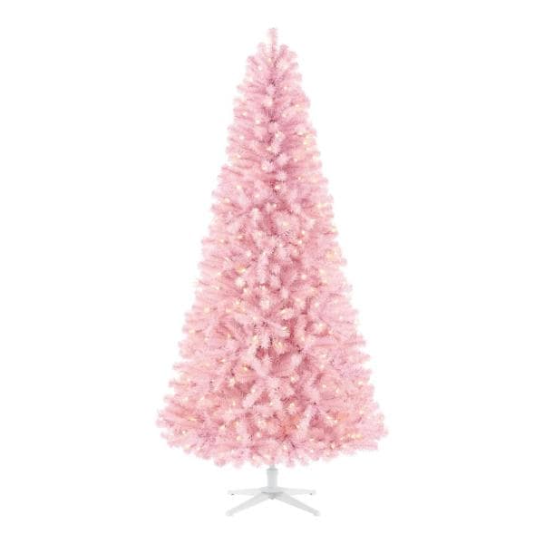 7 ft Shimmery Tinsel Pink Spruce Pre-Lit LED Artificial Christmas Tree 300 Warm White Mini Lights