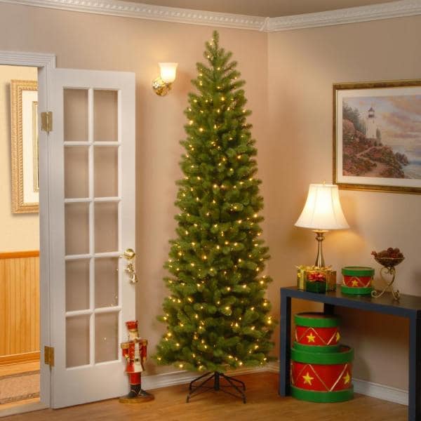 9 ft. Downswept Douglas Pencil Slim Fir Artificial Christmas Tree with Clear Lights