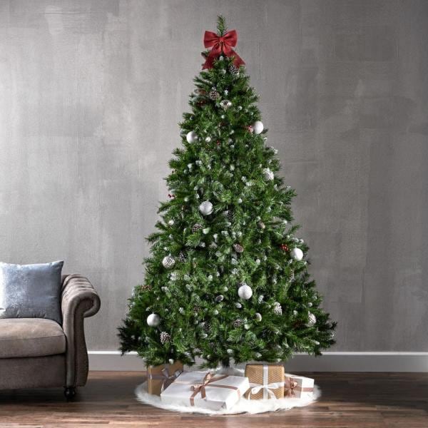 7.5 ft. Unlit Mixed Spruce Hinged Artificial Christmas Tree with Frosted Branches, Berries and Pinecones