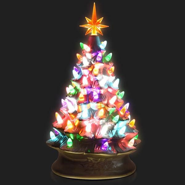15 in. Silver Ceramic Artificial Christmas Tree Tabletop Luminous Tree