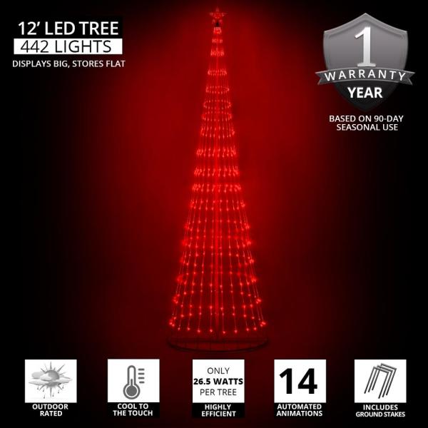 144 in. LED Red Animated Lightshow Cone Tree with 442 Lights and Star