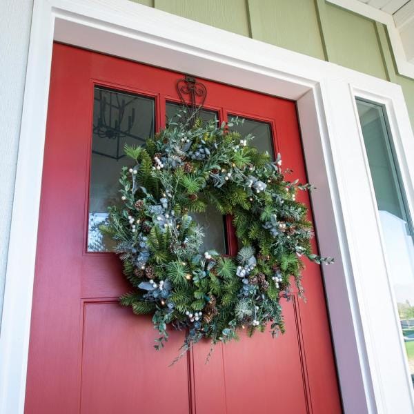 30 in. Pre-Lit LED Rustic White Berry Wreath