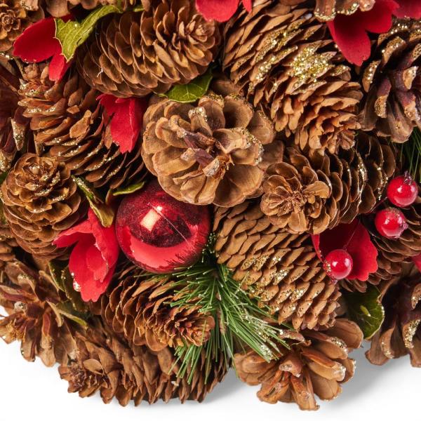 2.2 ft. Natural Brown and Red Unlit Pre-Decorated Pine Cone and Glitter Artificial Tabletop Christmas Tree