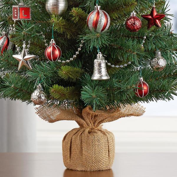 32 in. PVC Burlap Tree with Ornament Kit (34-Pieces)