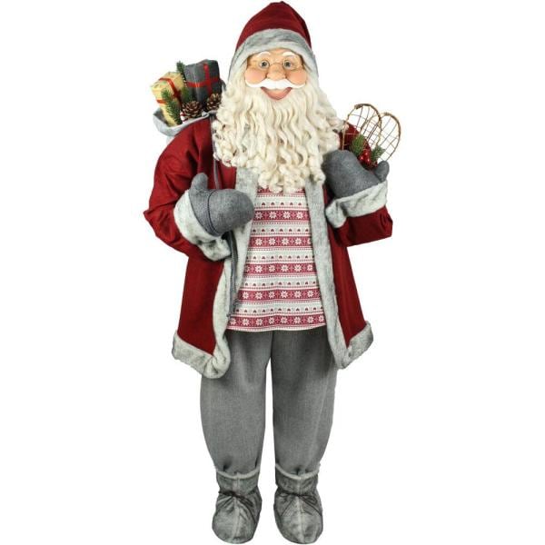 5 ft. Christmas Standing Santa Claus Holding Snowshoes and Wearing a Nordic Sweater
