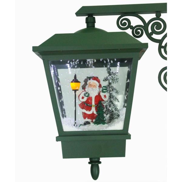 74 in. Christmas Double Street Lamp with Santa, Snowman and Music