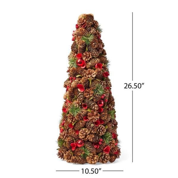 2.2 ft. Natural Brown and Red Unlit Pre-Decorated Pine Cone and Glitter Artificial Tabletop Christmas Tree