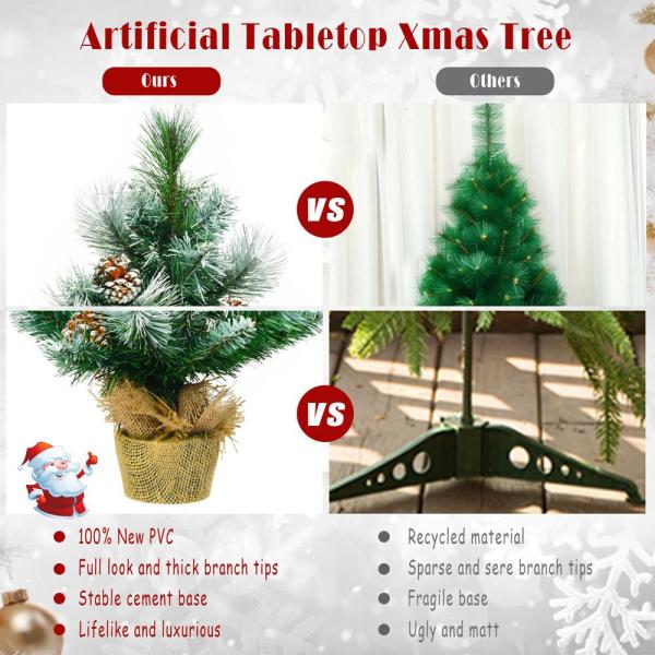 2 ft. Tabletop Mini Christmas Tree Snow Flocked Pine Tree with Base