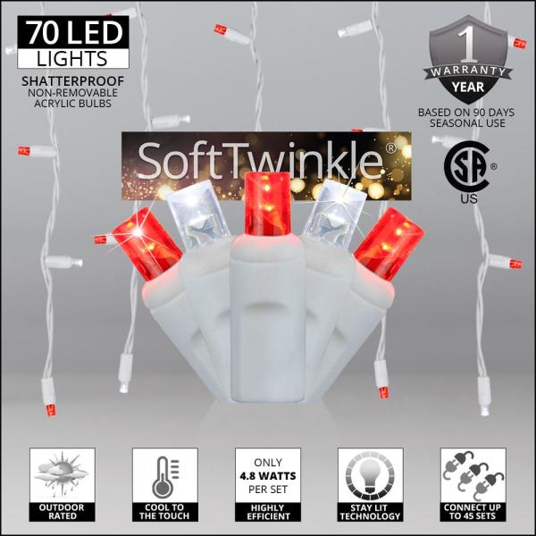SoftTwinkle 7 ft. 70-Light LED Red and Cool White Icicle Light Set