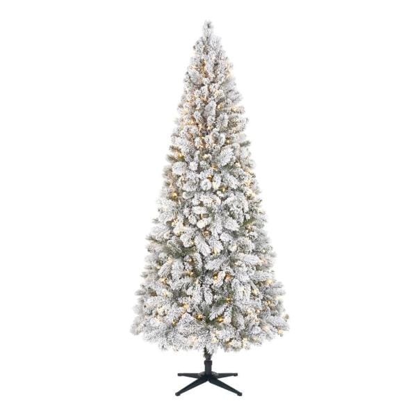 7.5 ft Wesley Long Needle Pine Flocked Slim LED Pre-Lit Tree with 350 SureBright Warm White Lights