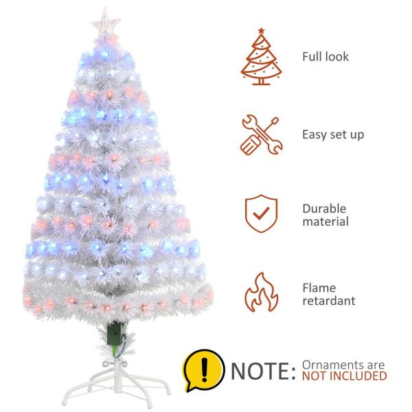4 ft. White Pre-Lit Full Pine Artificial Christmas Tree with 130 Tips, 130 User-Changeable Lights, & Fiber Optic Lights