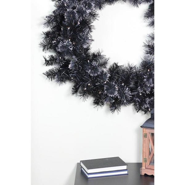 36 in. Pre-Lit LED Black Bristle Artificial Christmas Wreath