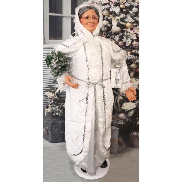 58 in. Christmas Dancing Mrs. Claus in Hooded Cloak with Mini Christmas Tree and Gift