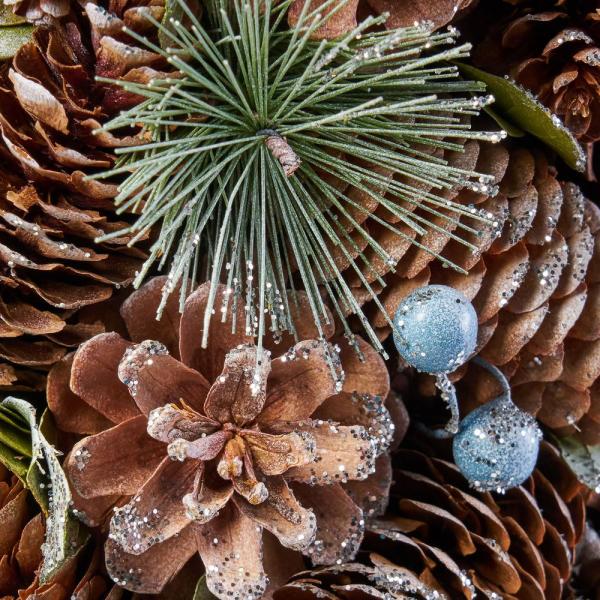 2.2 ft. Natural Brown and White Unlit Pre-Decorated Pine Cone and Glitter Artificial Tabletop Christmas Tree