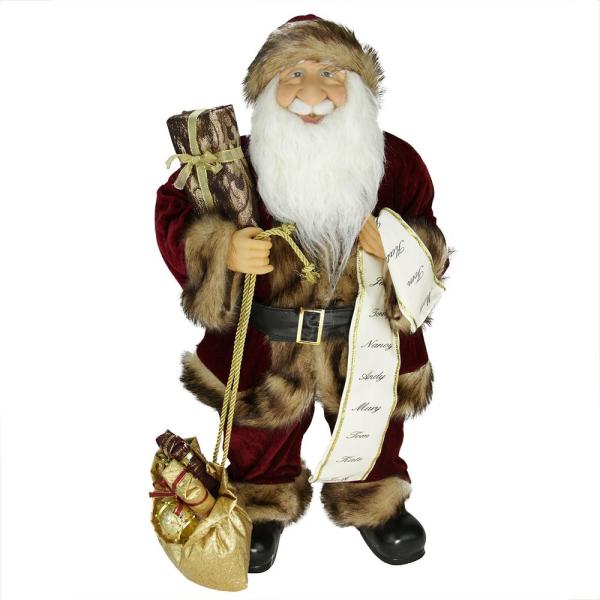 24 in. Woodland Standing Santa Claus Christmas Figure with Name List and Gift Bag