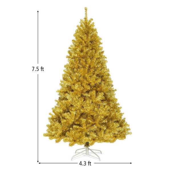 7.5 ft. Gold Unlit Full PVC Tinsel Hinged Artificial Christmas Tree with Solid Metal Stand