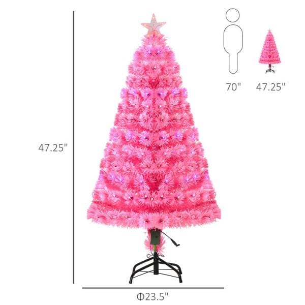 4 ft. Pink Pre-Lit Full Pine Artificial Christmas Tree with 130 Tips, 130 User-Changeable Lights, and Fiber Optic Lights