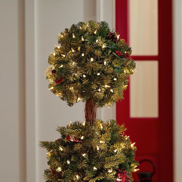 4 ft Winslow Fir Pre-Lit Potted Artificial Topiary Christmas Tree with 150 Warm White Mini Lights