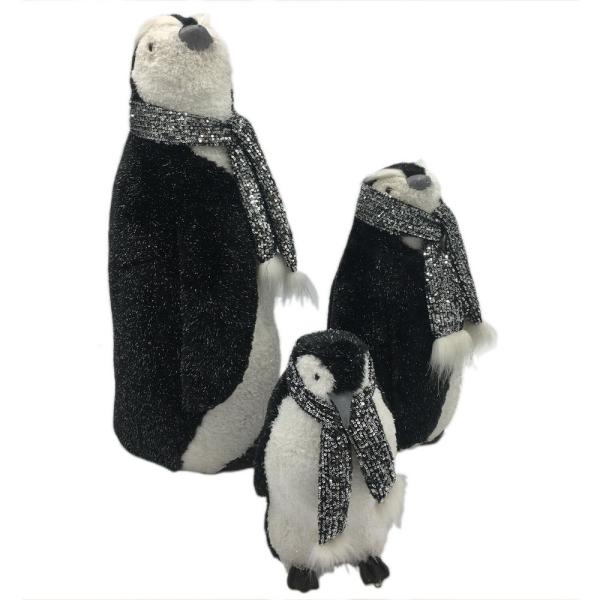 24 in. Christmas Furry Penguin Family with Glitter Scarves