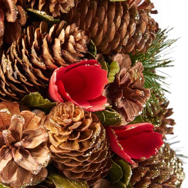 2.2 ft. Natural Brown and Red Unlit Pre-Decorated Pine Cone and Glitter Artificial Tabletop Christmas Tree