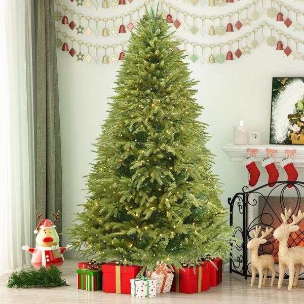 6.5 ft. Hinged Green Artificial Christmas Tree with 400 LED Lights and Foldable Stand Easy Assembly, 1000 Tips