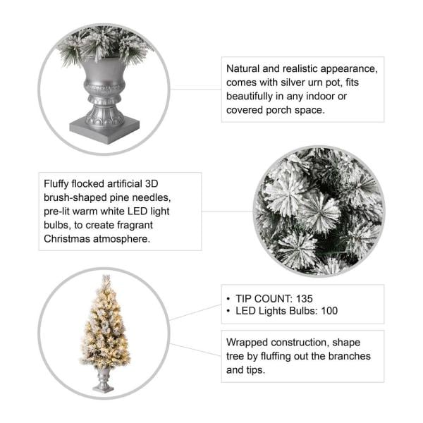 4 ft. Pre-Lit Snow Flocked Pine Artificial Christmas Tree with 100 Warm White Lights