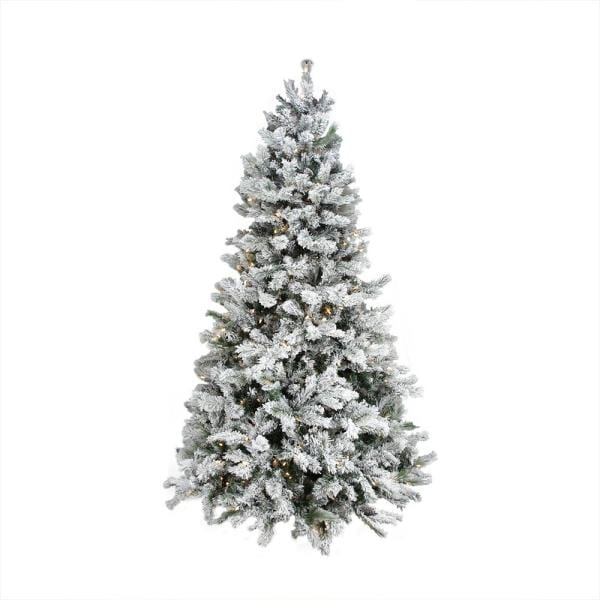 9 ft. Pre-Lit Flocked Victoria Pine Multi-Function LED Artificial Christmas Tree - with Remote Control -Clear/Multi