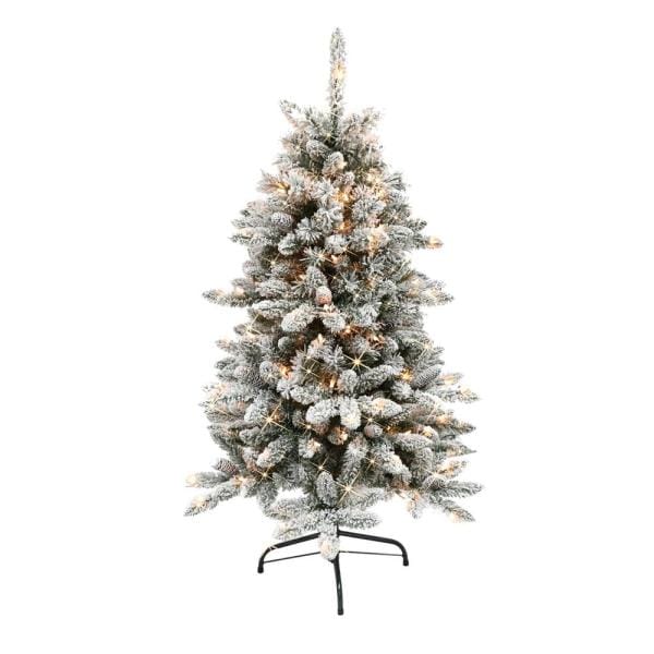 4.5 ft. Pre-Lit Flocked Bennington Fir Artificial Christmas Tree with 150 UL-Listed Lights