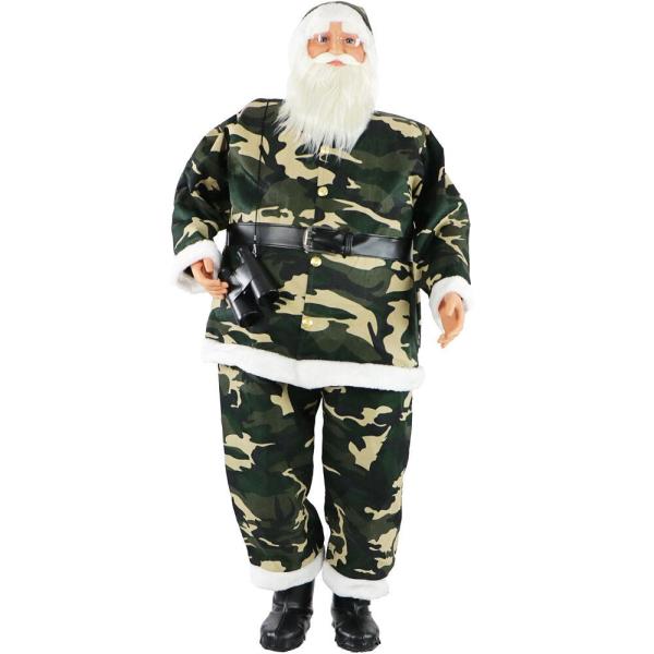 58 in. Christmas Dancing Camo Santa with Binoculars