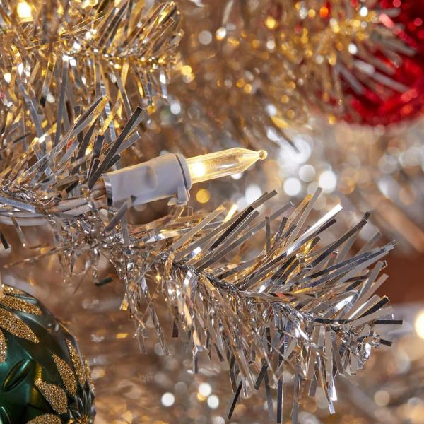 7 ft Shimmery Tinsel Champagne Gold Spruce Pre-Lit LED Artificial Christmas Tree with 300 Warm White Mini Lights