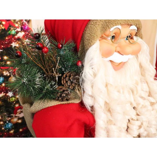 5 ft. Christmas Standing Santa Holding Bear and Gift Sack Wearing Red Plush Suit with Sherpa Trim